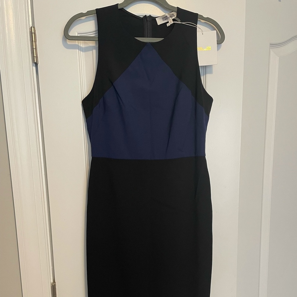 Diane Von Furstenberg Black & Blue Midi Dress